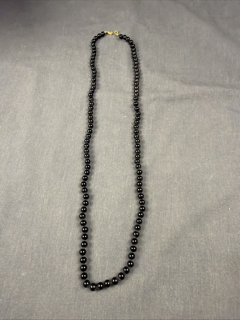 Vintage Monet Black Marble Glass 6mm Knotted 27" Necklace 4mm